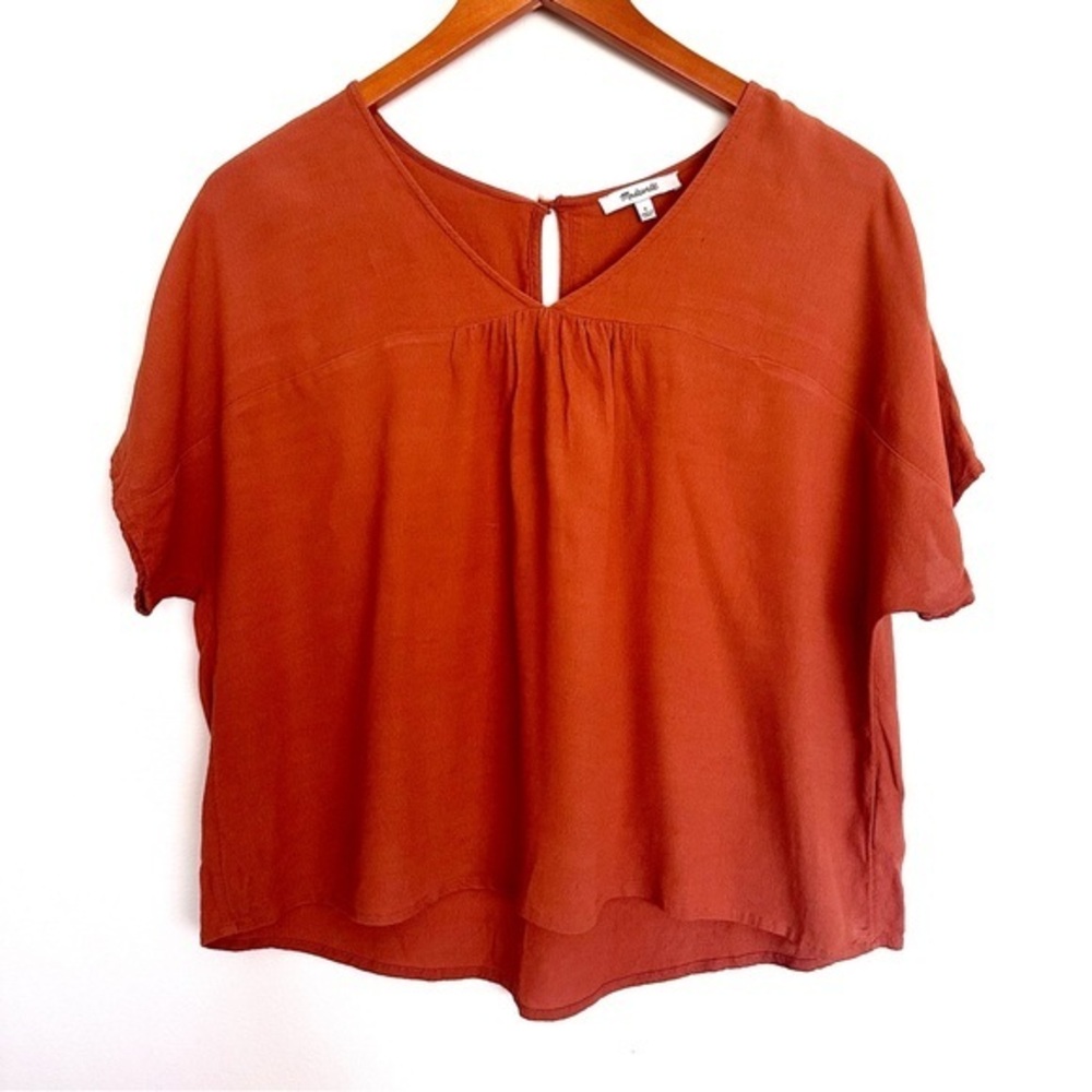 Madewell Rusty Orange Terracotta V-Neck Blouse Size Small